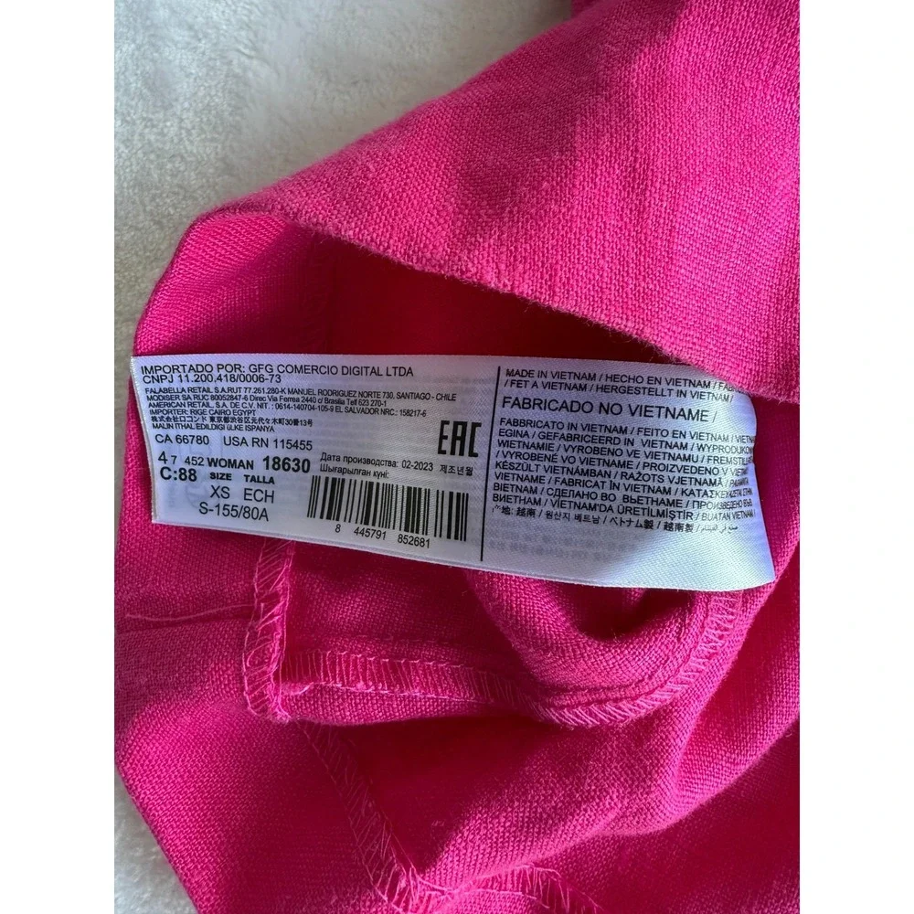 Mango MNG Pink Linen Ruffle‎ Romper S Tropical Vacation Barbiecore Boho Romantic